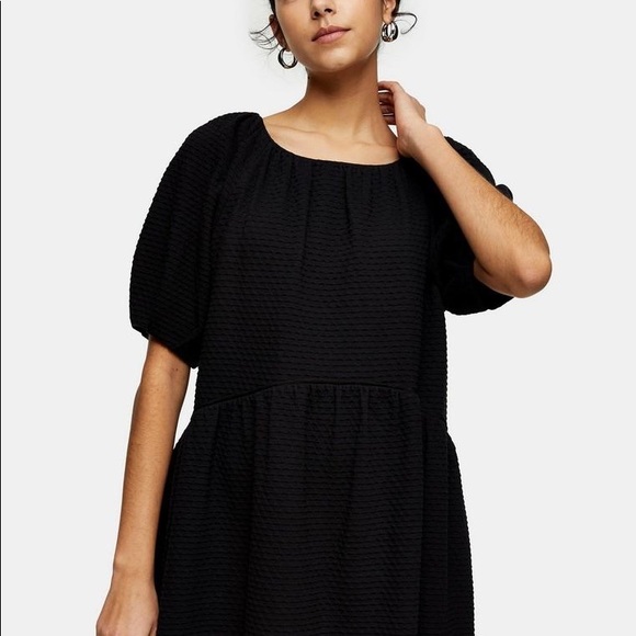 Topshop Black Puff Sleeve Tea Dress - Picture 3 of 9
